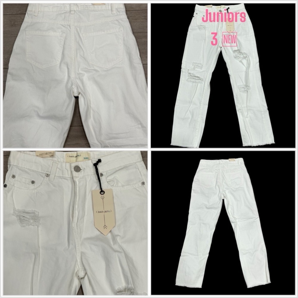 Junior Ban~jara Size 3 / 25 Jeans Destroyed White High Rise Skinny Stretch Torn